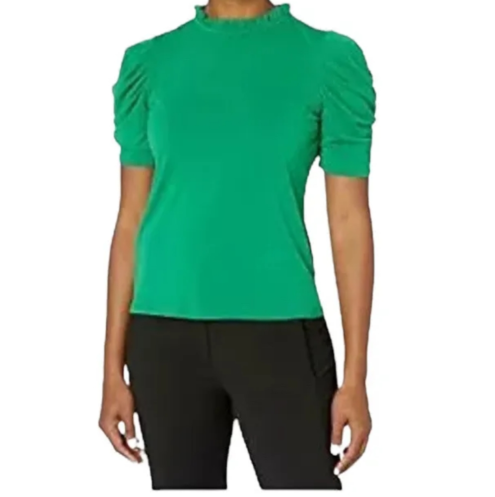 CeCe Women's Green Puff Sleeve Key Item Knit Top SIZE M